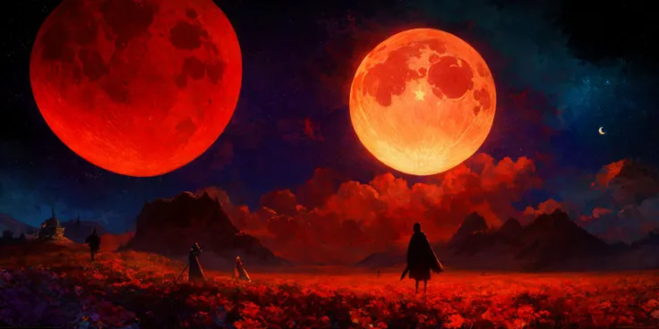 moon,air,star, masterpiece, best quality, ultra high res, beautiful, visually stunning, elegant, incredible details,  award-winning art, <lora:epiNoiseoffset_v2:0.5><lora:aofks - AnatoFinnstark:0.6>, aofks  , <lora:add_detail:0.4> ,  fantasy theme, red theme,  <lora:jkrz - JakubRozalski:0.35>