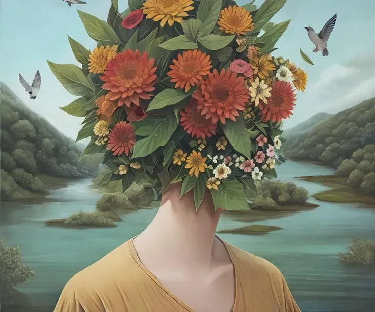 Painting of a woman with a flower headpiece on her head - SeaArt AI