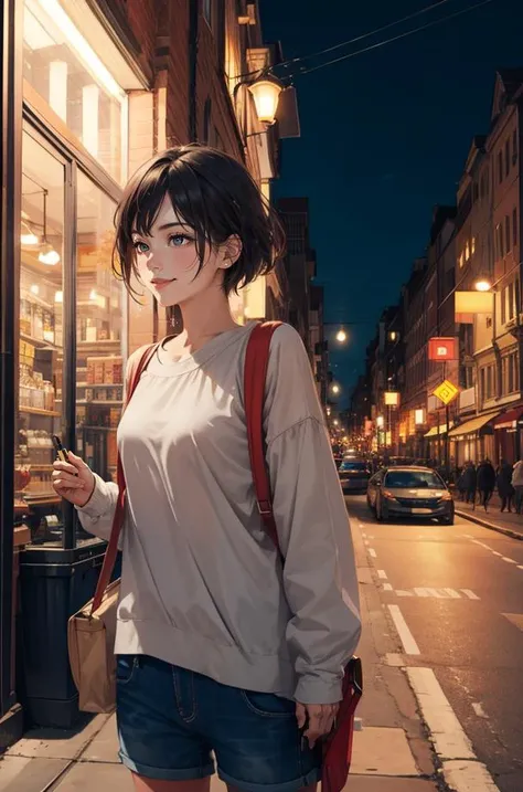 best quality,(photo realistic:1, Spray paint style, elegant, Impressive girl, in autumn landscape at Nighttime, Smirking, film grain, Iphone X, telephoto lens, 64K,