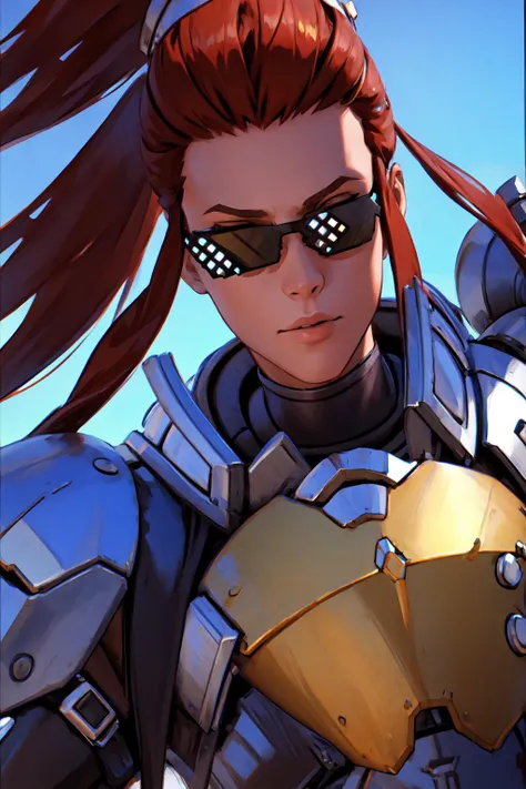 best quality, masterpiece, close-up,<lora:brigitte:0.8> brigitte,<lora:DealWithIt:1.2>DealWithIt, armor,