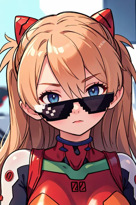 (masterpiece, best quality), 1girls, beautiful face, beautiful body, <lora:DealWithIt2:0.8> incrsdealwithit, sunglasses, <lora:souryuu_asuka_langley:1> souryuu_asuka_langley, plugsuit, bodysuit, interface headset, red bodysuit, hair between eyes, pilot suit