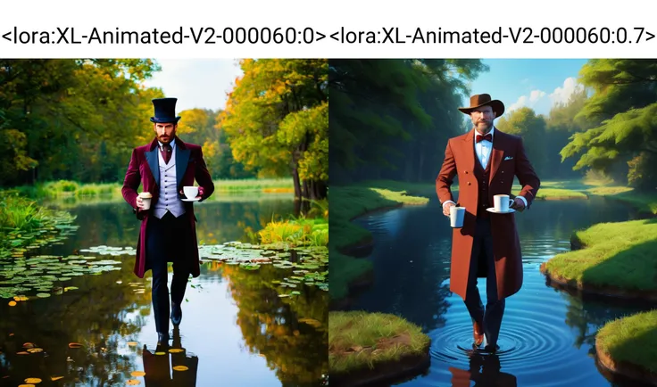 man walking in a pond,gentlemen drinking coffee magic wizards
<lora:XL-Animated-V2-000060:0>