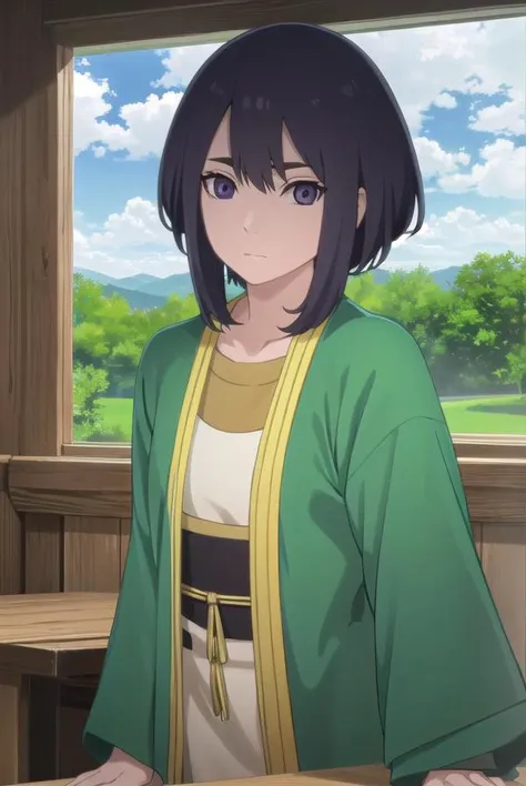 ladykiri, <lora:lady kiri-lora-nochekaiser:1>,
lady kiri, black hair, short hair, hair between eyes, (purple eyes:1.1),
BREAK long sleeves, robe, green robe, obi, dress, white dress,
BREAK outdoors, nature, forest, grass, sky, sun, clouds,
BREAK looking at viewer,
BREAK <lyco:GoodHands-beta2:1>, (masterpiece:1.2), best quality, high resolution, unity 8k wallpaper, (illustration:0.8), (beautiful detailed eyes:1.6), extremely detailed face, perfect lighting, extremely detailed CG, (perfect hands, perfect anatomy),