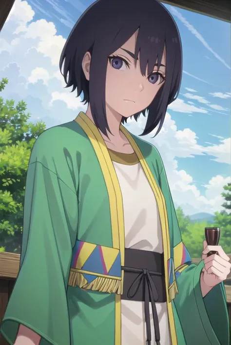 ladykiri, <lora:lady kiri-lora-nochekaiser:1>,
lady kiri, black hair, short hair, hair between eyes, (purple eyes:1.1),
BREAK long sleeves, robe, green robe, obi, dress, white dress,
BREAK outdoors, nature, forest, grass, sky, sun, clouds,
BREAK looking at viewer,
BREAK <lyco:GoodHands-beta2:1>, (masterpiece:1.2), best quality, high resolution, unity 8k wallpaper, (illustration:0.8), (beautiful detailed eyes:1.6), extremely detailed face, perfect lighting, extremely detailed CG, (perfect hands, perfect anatomy),