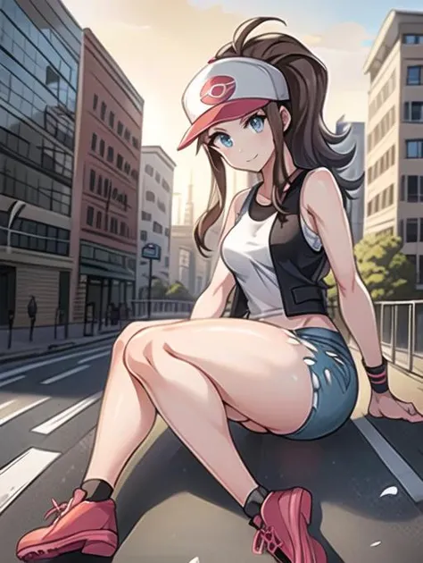 ((masterpiece,intricate details)),1girl,mature female,brown eyes,:d,small breasts:1.2,thick thighs, wide hips
BREAK <lora:hilda:1>, hilda, long hair, hat, baseball cap, looking at viewer, sidelocks, high ponytail, shorts, ponytail, denim shorts, denim, short shorts, vest, shirt, wristband, sleeveless, white shirt, black vest, sleeveless shirt, thighs BREAK ((full body)),<lora:add_detail:0.2> ,
RAW photo, (masterpiece), best quality, extremely detailed, delicate and beautiful, photorealistic illustration, one (macrogts:1.2|mesogts:1.2) (woman), (solo), (minigts), giant, giantess, beautiful eyes, sharp, (looking at viewer), dynamic light,(full body portrait), outside, (sitting between apartment buildings at sunset), looking over building, looming, walking over cars, buses, vans, door, window, table, chair, tiny people in background, skyscrapers in background, brownstone buildings, street, streetlight, traffic light, sidewalk, empty pizza boxes, 8k uhd, dslr, soft lighting, high quality, film grain, (smile512),<lora:minigts_v3_lycoris:0.8>