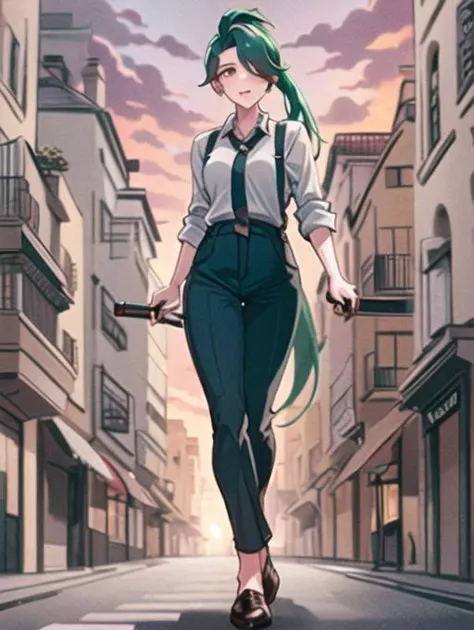 beautiful, masterpiece, best quality, extremely detailed face, perfect lighting, 1girl, solo, <lora:PokeRika:0.7>, hair over one eye, ponytail, collared shirt, eyelashes, pants, suspenders, necktie, earrings, BREAK
surprised, embarrassed, open mouth, distant view, zoomed out, ((full body)),<lora:add_detail:0.1> , RAW photo, (masterpiece), best quality, extremely detailed, delicate and beautiful, photorealistic illustration, one (macrogts:1.2|mesogts:1.2) (woman), (solo), (minigts), giant, giantess, beautiful eyes, sharp, (looking at viewer), dynamic light,(full body portrait), outside, (walking between apartment buildings at sunset), (hand on building), (hands on buildings), looking over building, looming, ((walking beside cars)), (((cars))), buses, vans, door, window, table, chair, tiny people in background, skyscrapers in background, brownstone buildings, street, streetlight, traffic light, sidewalk, empty pizza boxes, 8k uhd, dslr, soft lighting, high quality, film grain, (smile512),<lora:minigts_v3_lycoris:0.7>
,