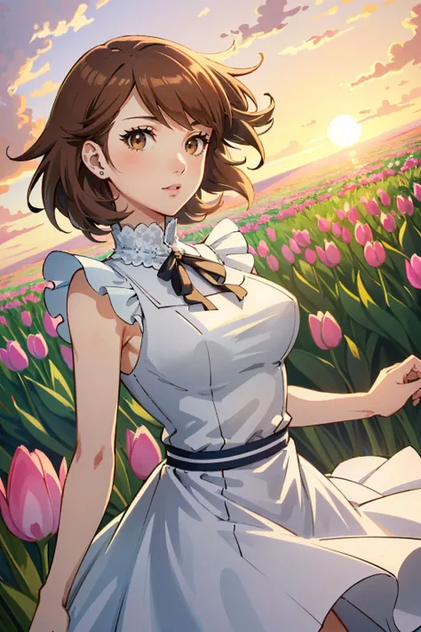((masterpiece, best quality))
<lora:Persona3Yukari-000005:0.8>
Persona3Yukari, 1girl, solo, short hair, brown hair, brown eyes, In a field of tulips at golden hour, elegant dress, twirling with joy