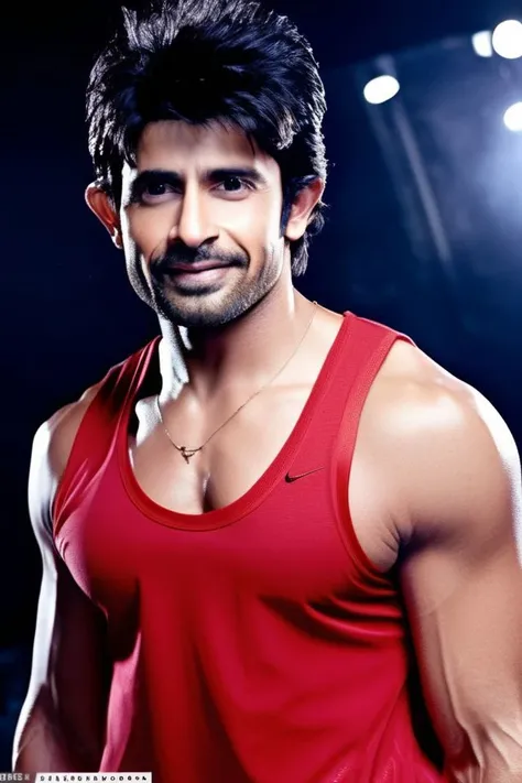 kumail nanjiani a man <lora:Hussain-Kuwajerwala_Kumail-Nanjiani-000002:1>, realistic photo in a worn ((skin-revealing skimpy erotic red tracksuit, massive hairy pecs)), abs, big pecs, big arms, bulge, VPL, ((light bokeh)), intricate, (steel metal [rust]), elegant, erotic, exuding sexual energy, homoerotic, sharp focus, photo by greg rutkowski, soft lighting, vibrant colors, (masterpiece), ((streets)), (detailed face), looking at viewer, light smile, night, walking towards viewer, cinematic lighting, beautiful lighting, cinematic lighting, (hazy filter, film grain:1.2)