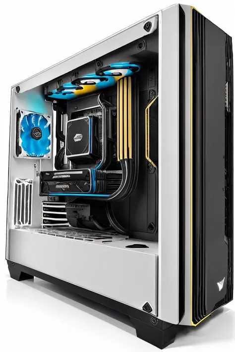 arwcomputerdesktop, multiple video cards, cpu cooler, heatsinks, cable, circuit, metalic casing, fan, white background, <lora:arwcomputerdesktop:0.8>, realistic, (masterpiece:1.3), (best quality:1.3), beautiful, (intricate details), unity 8k wallpaper, ultra detailed, beautiful, aesthetic, perfect lighting,