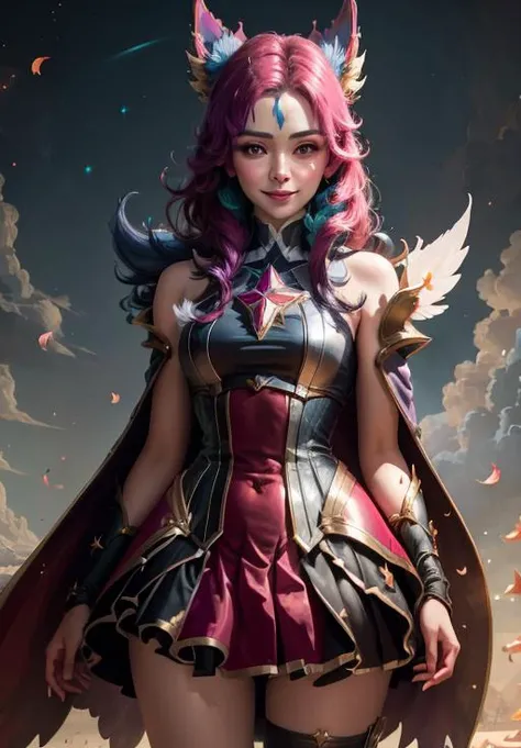 <lora:star_guardian_Xayah:0.8>, star_guardian_Xayah, solo, smile,, (magical, magnificent, masterpiece:1.3), (trending on CGSociety, trending on pixiv, contest winner:1.3)