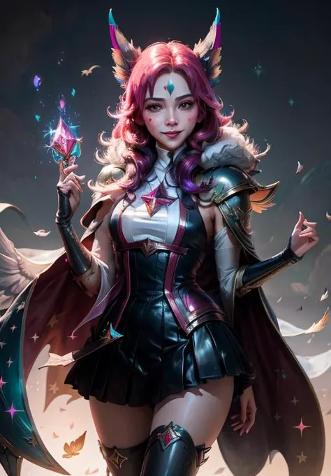 <lora:star_guardian_Xayah:0.8>, star_guardian_Xayah, solo, smile,, (magical, magnificent, masterpiece:1.3), (trending on CGSociety, trending on pixiv, contest winner:1.3)