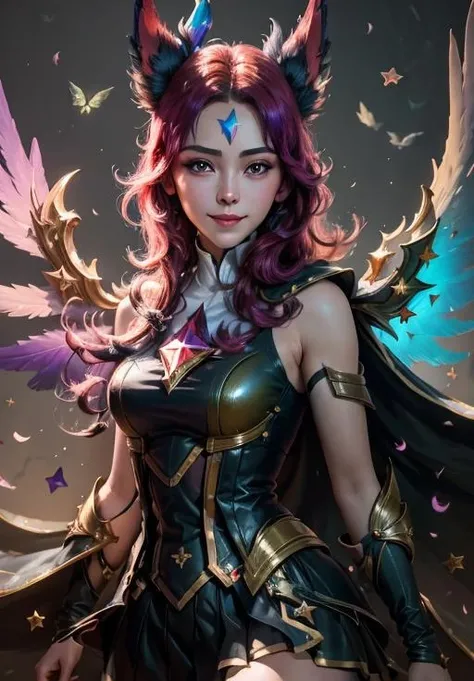 <lora:star_guardian_Xayah:0.8>, star_guardian_Xayah, solo, smile,, (magical, magnificent, masterpiece:1.3), (trending on CGSociety, trending on pixiv, contest winner:1.3)