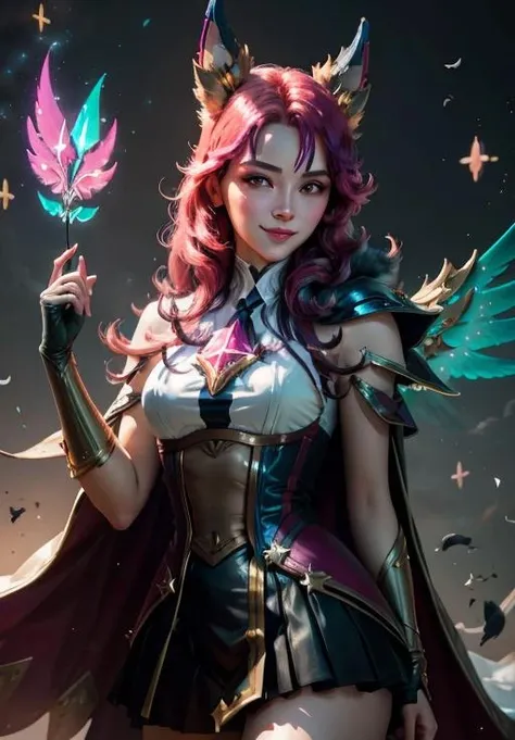<lora:star_guardian_Xayah:0.8>, star_guardian_Xayah, solo, smile,, (magical, magnificent, masterpiece:1.3), (trending on CGSociety, trending on pixiv, contest winner:1.3)