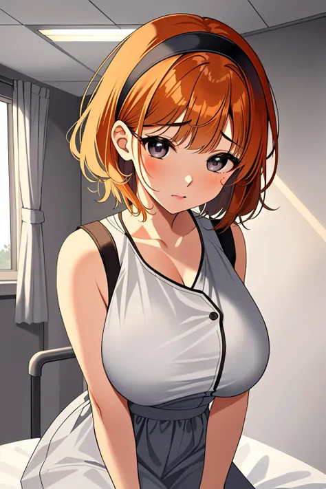 masterpiece, best quality, highres, ochako uraraka, solo, ((cowboy shot)), detiled eyes, big boobs, (in school changing rooms), ((cleavage)), white shirt, downblouse, bangs, 3/4 profile, ((looking at viewer)), no pants, panties