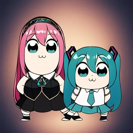 masterpiece, best quality, <lora:pptppose-v5:0.7> chibi, 2girls, hatsune miku, megurine luka,