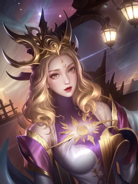 1girl, mature female, hair ornament, cityscape, night, lake, forehead mark, upper body, dress,long sleeves, arms behind back, <lora:wuzetiannikesi_20230705195816-000012:0.8>,