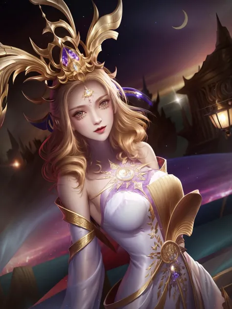 <lora:wuzetianNIKESIV_20230709214713:0.8>,1girl,mature female,hair ornament,cityscape,night,lake,forehead mark,upper body,dress,long sleeves,arms behind back,dress,jewelry,gem,shiny,looking at viewer, standing,