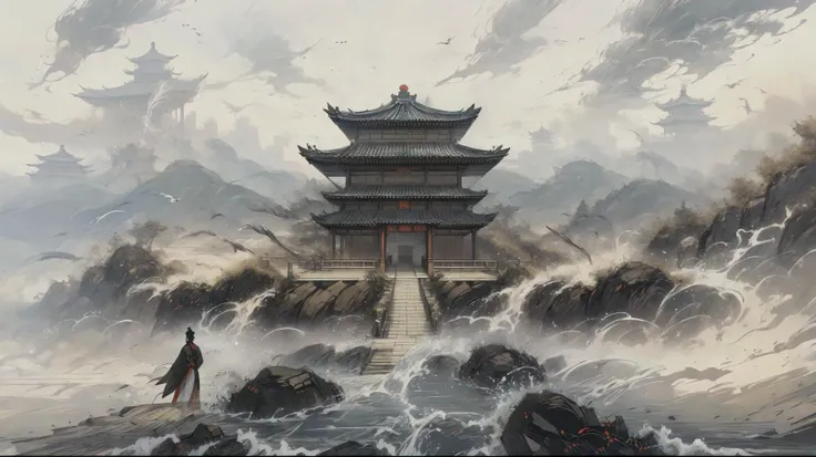 Zhou Dynasty, Chinese Emperor, masterpiece, full bodyshot, bridge, chinese pavilion, <lora:æ¦ä¾ V1:0.6>, <lora:LAS:0.4>, <lora:wyy-000009:0.3> wyy_style, <lora:add_detail:0.6> <lora:splashing ink_20230807094909-000018:0.8>