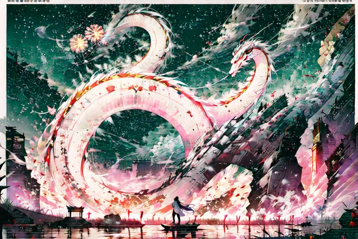 year of the dragon, lunar new year, chinese silk robes, Chinese New Year, celestial flying dragon soaring through the air, festival, chinese lanterns, text 2024, (fireworks:1.5), firecrackers <lora:DW-000008:0.3> <lora:LAS:0.5> masterpiece,<lora:add_detail:0.6>, <lora:wyy:0.6> wyy_style <lora:æ¦ä¾ V1:0.4> <lora:祥é¾20230414ç:0.3>, <lora:ChineseDragon_v02:0.3> <lora:Chinese dragon:0.3>