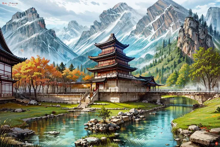 mountain temple, Buddhism, ancient china, <lora:DW-000008:0.2> <lora:LAS:0.4> <lora:more_details:0.8> <lora:wyy-000009:0.8> wyy_style <lora:æ¦ä¾ style_v2.0:0.4> xiake
