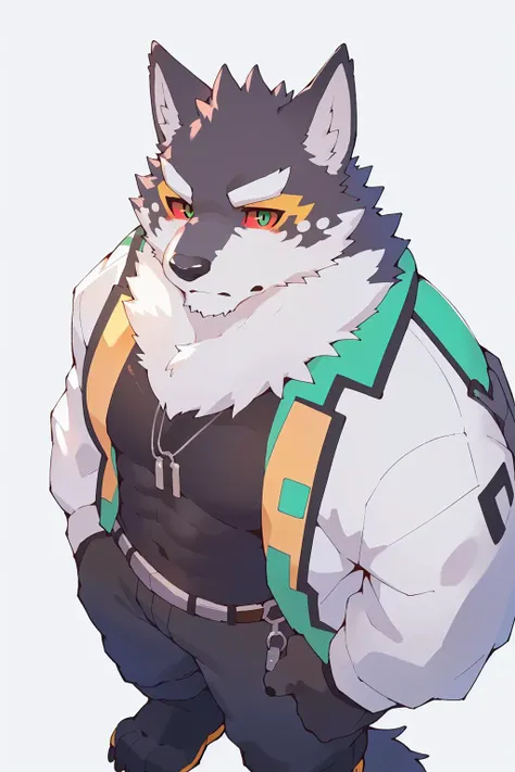 furry, male, monomasa, solo,
white coat, 
green eyes, red sclera, black pupils, yellow eyeshadow,
simple background, high-angle view,
by zixiong, by kamyuelo, by kiyosan, by tupidwithouts, by null-ghost, best quality, detailed eyes, 
<lora:add_detail:-2> <lora:monomasa-000008:1>