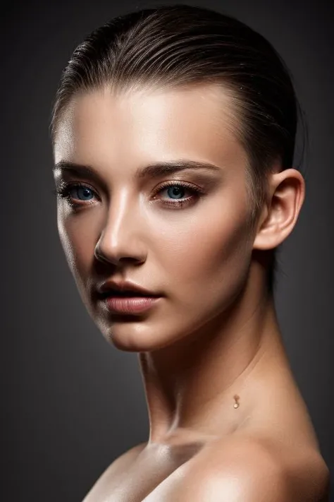 ntl, full color portrait of woman, (oiled shiny skin:1.0), (undercut hair:1),
masterpiece, best quality, sharp focus, highres 8k uhd, ultra-detailed, rim light, (grey background:1.0),
<lora:CR-NatalieDormer-frankyfrank2k:1.1>