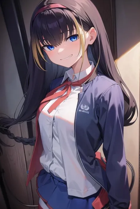 lessar, <lora:lessar-lora-nochekaiser:1>,
lessar, black hair, blue eyes, demon tail, hairband, long hair, mechanical tail, multicolored hair, tail, <lora:smirkingeye_v100:1>, <lora:talkmouth_I_v100:1>,
BREAK jacket, skirt, striped, striped thighhighs, thighhighs, shirt, white shirt, blue skirt, zettai ryouiki, blue sleeves, red sleeves,
BREAK looking at viewer, full body,
BREAK outdoors,
BREAK <lyco:GoodHands-beta2:1>, (masterpiece:1.2), best quality, high resolution, unity 8k wallpaper, (illustration:0.8), (beautiful detailed eyes:1.6), extremely detailed face, perfect lighting, extremely detailed CG, (perfect hands, perfect anatomy),