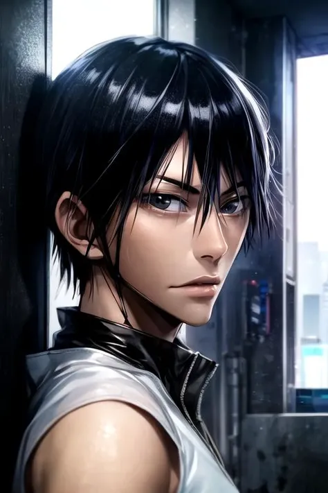 photorealistic, (4k), depth of field, (Masterpiece), (realistic skin texture), extremely detailed, intricate, hyper detailed, high resolution, professional photography, , depth of field, sharp detail, best quality, , 1boy, solo, male focus, <lora:shunsuke_imaizumi:0.96>, shunsuke_imaizumi, black hair, black eyes, , , cyberpunk,