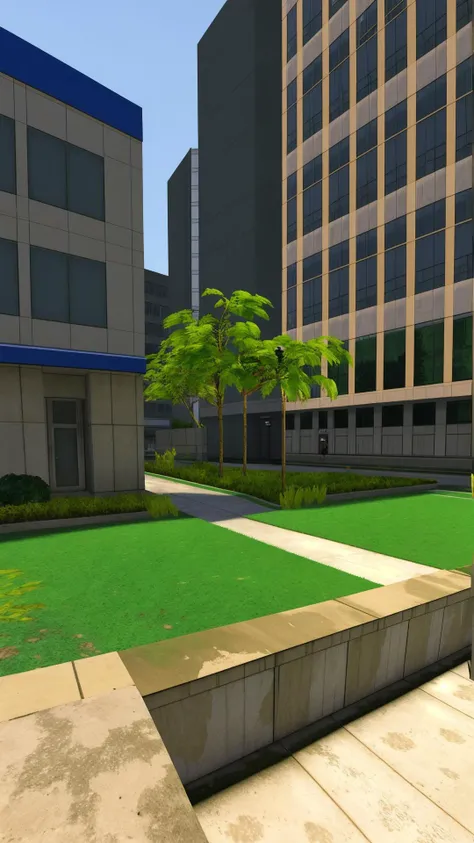 Concrete planters along the sidewalk painted with picturesque landscape scenes, <lora:PS2 Style:0.7>, (lowpoly:0.6), jagged edges, anti-aliasing, (pixelated:0.2), (Masterpiece:1.3) (best quality:1.2) (high quality:1.1)