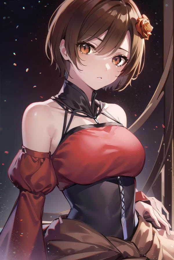 banicaconchita, <lyco:banicaconchita-lyco-nochekaiser:1>,
banica conchita, (brown eyes:1.5), brown hair, short hair,
BREAK bare shoulders, corset, detached sleeves, dress, flower, hair flower, hair ornament, red dress, red sleeves, rose,
BREAK cowboy shot, looking at viewer,
BREAK indoors,
BREAK <lyco:GoodHands-beta2:1>, (masterpiece:1.2), best quality, high resolution, unity 8k wallpaper, (illustration:0.8), (beautiful detailed eyes:1.6), extremely detailed face, perfect lighting, extremely detailed CG, (perfect hands, perfect anatomy),
