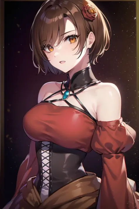 banicaconchita, <lyco:banicaconchita-lyco-nochekaiser:1>,
banica conchita, (brown eyes:1.5), brown hair, short hair,
BREAK bare shoulders, corset, detached sleeves, dress, flower, hair flower, hair ornament, red dress, red sleeves, rose,
BREAK cowboy shot, looking at viewer,
BREAK indoors,
BREAK <lyco:GoodHands-beta2:1>, (masterpiece:1.2), best quality, high resolution, unity 8k wallpaper, (illustration:0.8), (beautiful detailed eyes:1.6), extremely detailed face, perfect lighting, extremely detailed CG, (perfect hands, perfect anatomy),