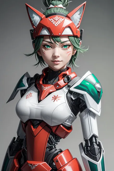 best quality, intricate details,
1girl, <lora:kirikoOverwatch_v20:0.8> tag:1girl,facial mark,fox, green hair,
  <lora:aMechaMusumeA_arc:0.5>  headgear, mechanical_arms, bodysuit,  <lora:cMechaMusumeC_cV1:0.5> mecha_musume, machanical_parts, robot_joints, headgear,