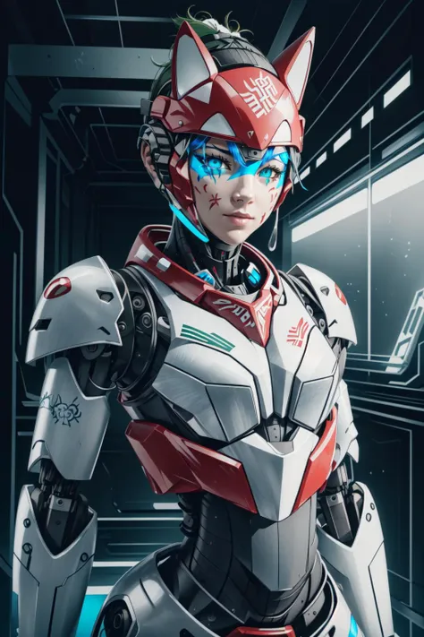 best quality, intricate details,
1girl, <lora:kirikoOverwatch_v20:0.8> tag:1girl,facial mark,fox, green hair,
  <lora:aMechaMusumeA_arc:0.5>  headgear, mechanical_arms, bodysuit,   <lora:robotGirlLora_v10:0.8> humanoid robot, robot, robot joints, joints, helmet, armor, robot girl,