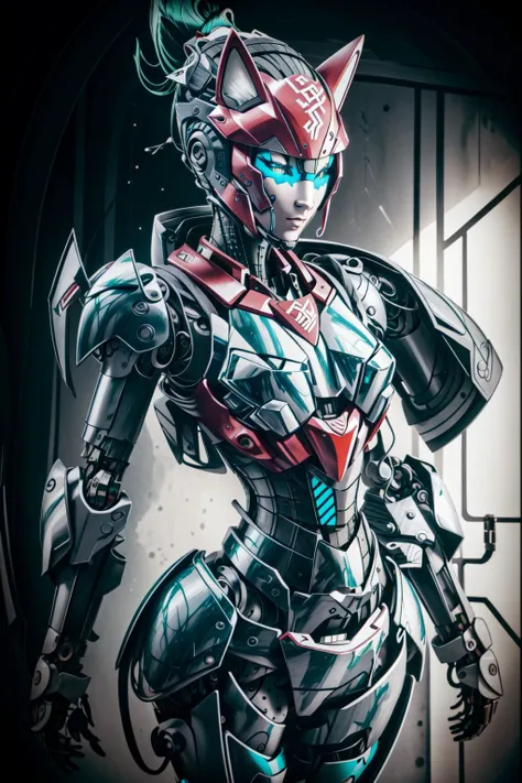 best quality, intricate details,
1girl, <lora:kirikoOverwatch_v20:0.8> tag:1girl,facial mark,fox, green hair,
<lora:aMechaMusumeA_arc:0.5> headgear, mechanical_arms, bodysuit, <lora:cMechaMusumeC_cV1:0.5> mecha_musume, machanical_parts, robot_joints, headgear, <lora:robotGirlLora_v10:0.8> humanoid robot, robot, robot joints, joints, helmet, armor, robot girl,