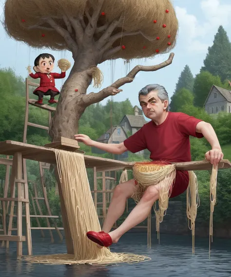 And Rowan Atkinson broke the plank and dropped upon it the churned milk of the (grandmother and spaghetti tree)