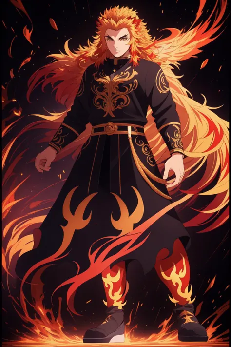 best quality, intricate details,masterpiece, best quality, 8k, detailed skin texture, detailed cloth texture, beautiful detailed face, ultra detailed, full body, standing, dynamic pose,
1boy, masculine, male, <lora:demonSlayer_rengokuKyoujurouV10:0.8> rengoku kyoujurou, flaming lion,