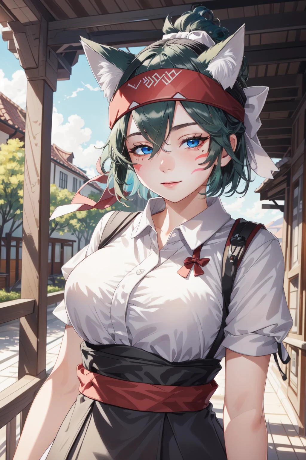 best quality, intricate details,
1girl, <lora:kirikoOverwatch_v20:0.8> tag:1girl,facial mark,fox, green hair,
<lora:coverEyes_v20:0.8> COVER EYES WITH RIBBON, STRIPS OF CLOTH, COVERING THE EYES,,