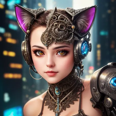 a cute kitten made out of metal, cyborg, cyberpunk style, ((intricate details)), hdr, ((intricate details, hyperdetailed)), cinematic shot, vignette, PERFECT (((gorgeous FACE))), highly detailed, INTRICATE