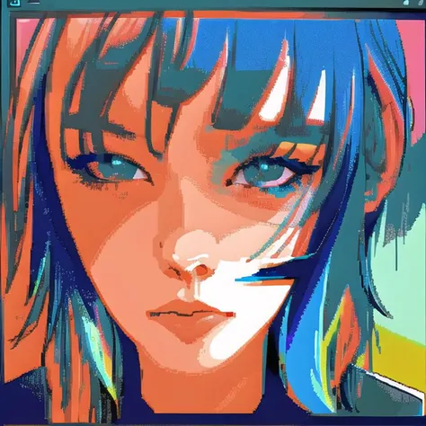 looking at viewer, neon colors, cyberpunk, android