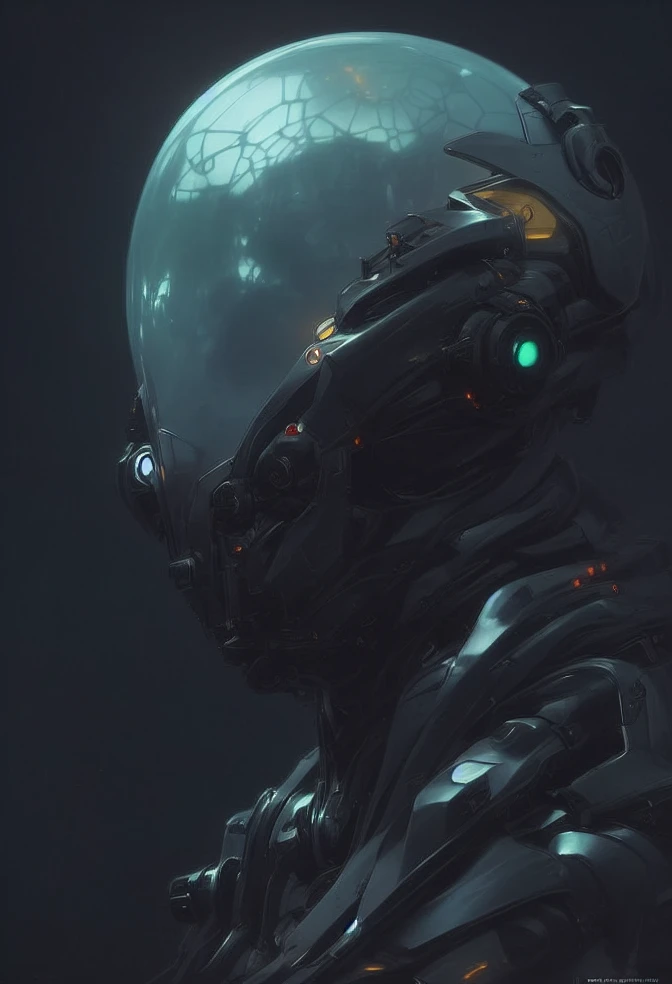 (8k, RAW photo, best quality, masterpiece, realistic, photo-realistic:1.35), dark studio, two tone lighting, balck humanoid mecha, mech concept, symmetry position, ((full mask, glass mask, glowing from inside)), glowing trim lines, water drop, raining, spring weather, moisture, HC alphabet logo on shoulder, facing front, concept art, zbrush, artstation, by Peter Mohrbacher, by Alphonse Mucha, unreal engine, octanerender, grain <lora:epiNoiseoffset_v2:1>