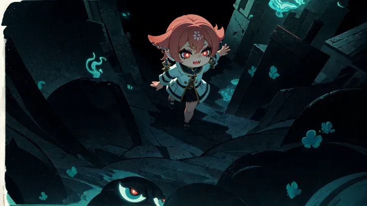 (masterpiece, best quality, high resolution,detailed:1.3), girl <lora:YaeMikoFox:0.8>, YaeMikoFox, from above,running around, open mouth, parted lips, sharp teeth,half closed eyes, (fully clothed:1.1), glowing eyes, bioluminescence, (castle background:1.1), detailed face,<lora:style_onmyoji:0.85> , border, chibi, hand,