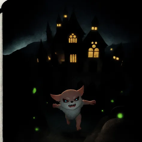 (masterpiece, best quality, high resolution,detailed:1.3), girl <lora:YaeMikoFox:0.8>, YaeMikoFox, from above,running around, open mouth, parted lips, sharp teeth,half closed eyes, (fully clothed:1.1), glowing eyes, bioluminescence, (castle background:1.1), detailed face,<lora:style_onmyoji:0.85> , border, chibi, hand,