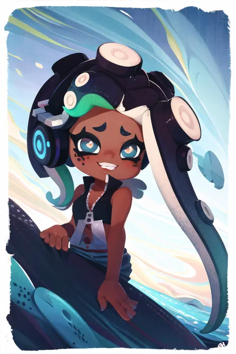 Highly detailed, High Quality, Masterpiece, beautiful, solo, border, chibi, <lora:Style_Onmyoji:1>, marina, inkling, splatoon, <lora:Char_Splatoon_Marina:0.8>