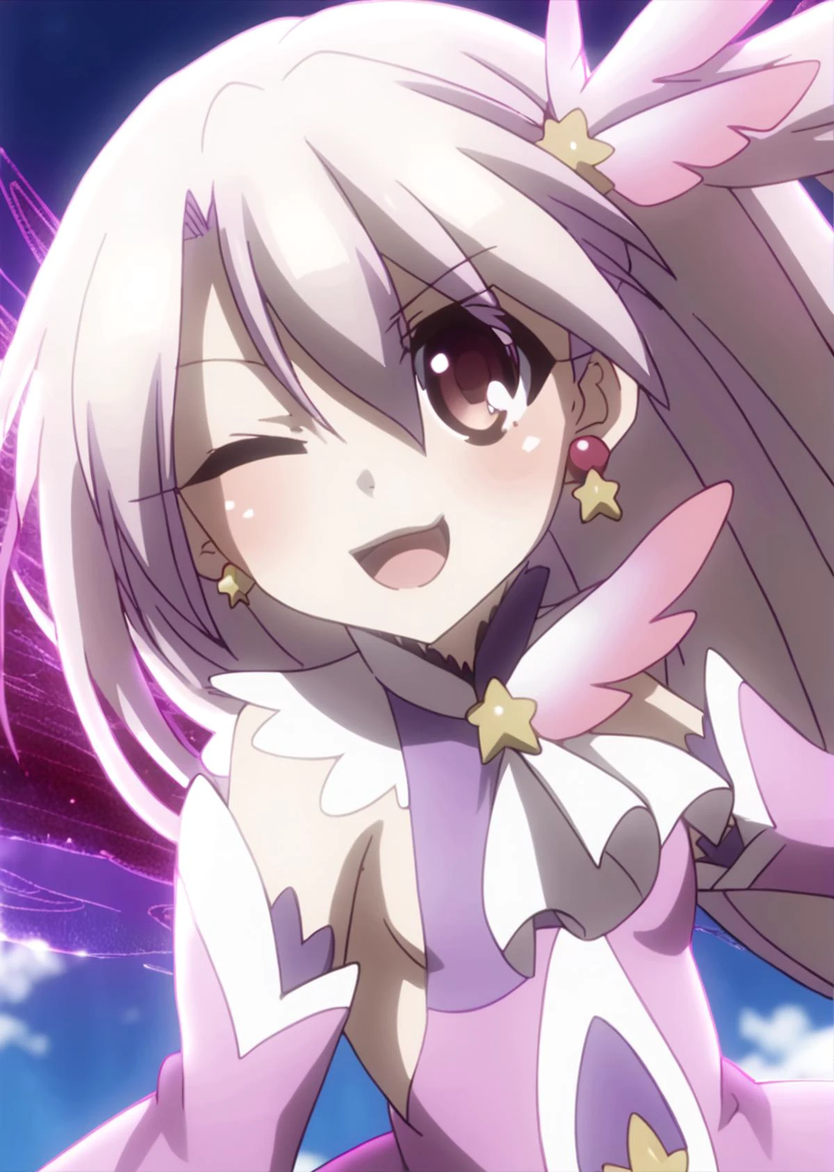 score 9, score 8 up, score 7 up, rating questionable,
detailed background,
<lora:illya.pony:1>,
illya, zwei,
shiny skin,
looking at viewer,
light blush, happy, smile, open mouth, one eye closed, sideboob,
outdoor,
