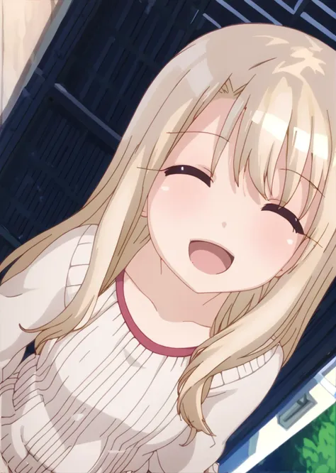 score 9, score 8 up, score 7 up, rating questionable,
detailed background, 
<lora:illya.pony:1>,
illya, 
shiny skin, 
looking at viewer, 
light blush, 
casual modern style outfit, 
outdoor, pov, from side, look up, smile, open mouth, closed eyes, high angle,