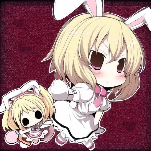 rubberkey, alice margatroid, blonde hair, blush, chibi, rabbit ears <lora:rubberkey:0.8>