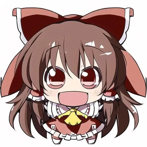 rubberkey, hakurei reimu, smiling, brown hair, blush, rubber mascot <lora:rubberkey:1>