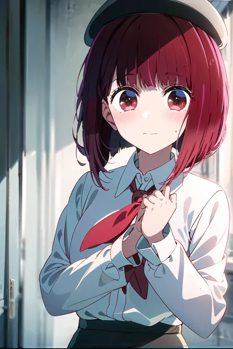 (masterpiece, best quality, highres),
<lora:arima_kana_v08:0.9> , arima kana \(oshi no ko\),
black beret, (white shirt), red nectie, long sleeves, black_headwear, solo, upper_body, shirt