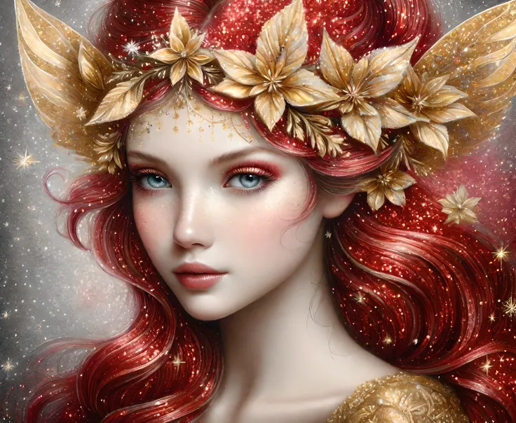 pencil drawing RedGlitter,a hyper detailed close up head and shoulders portrait of a beautiful christmas fairy,golden flowers,complex composition,illustration,drawing,art,cinematic,16K,detailing,trending on artstation,watercolor,sharp focus,studio photo,intricate details,highly detailed,by greg rutkowski,Nicoletta Ceccoli,<lora:xl_more_art-full_v1:0.5>,<lora:DonMF41ryW1ng5XL:0.5>,<lora:add-detail-xl:1>,<lora:SDXLRedGlitter:0.7>,