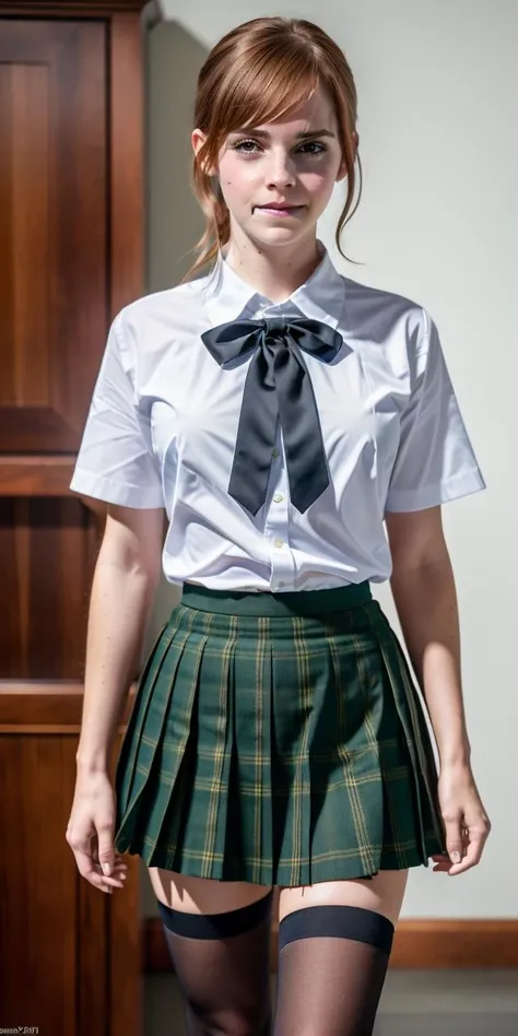(8k, RAW photo, best quality, masterpiece:1.2), (realistic, photo-realistic:1.37), ultra-detailed,(detailed beautiful girl:1.4),1 girl, <lora:JP SCHOOL UNIFORM:0.4>JP SCHOOL UNIFORM,22 years old,face,looking at viewer,(dark check skirt) <lora:EmmaWatsonReduxDogu:0.6>EmmaWatsonReduxDogu